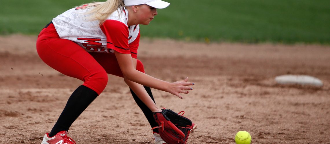 Westfall's Josie Williams fields a ground ball during the Mustangs' 8-3 win over Unioto, Friday in SVC action. CREDIT: Jenny Campbell